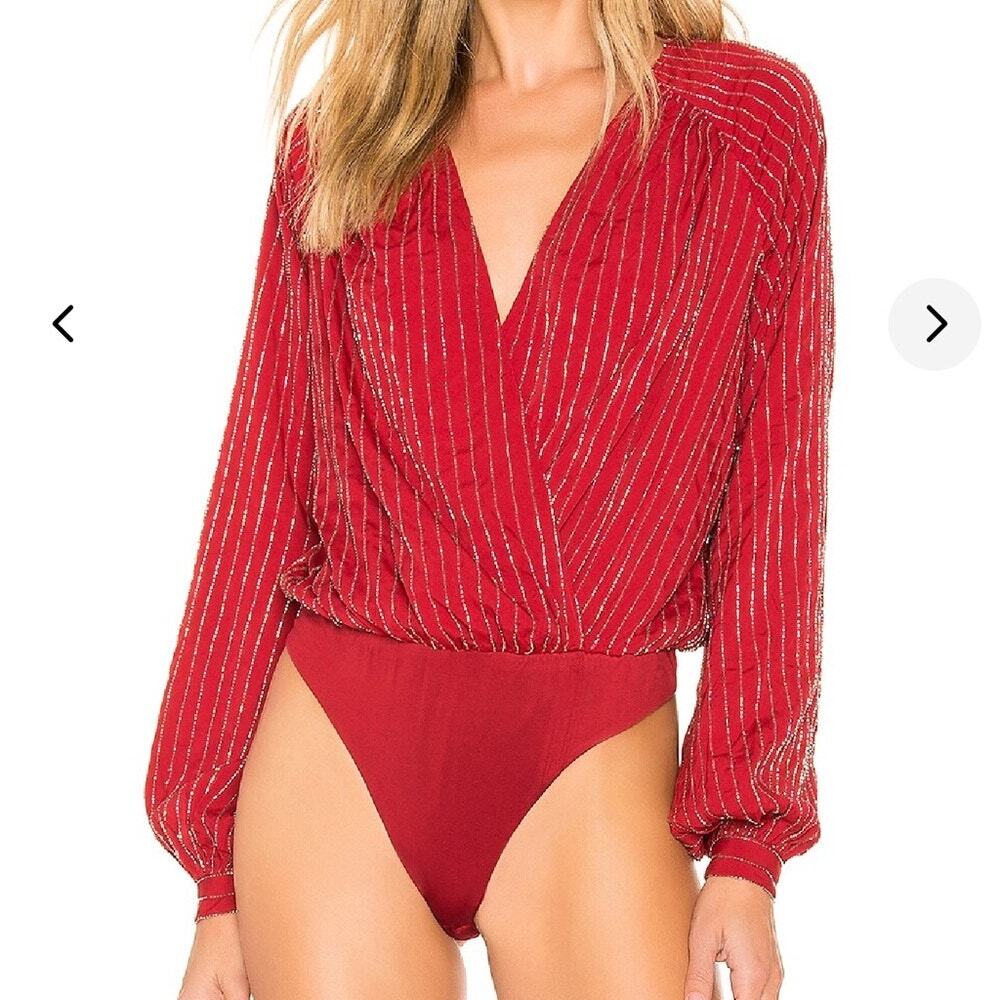 Lovers + Friends Layla Bodysuit Cabernet Red Embellished Beaded SZ XS